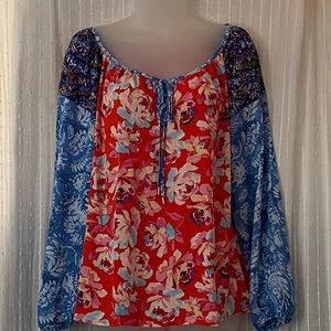 Pioneer Woman Mixed Print Peasant Blouse